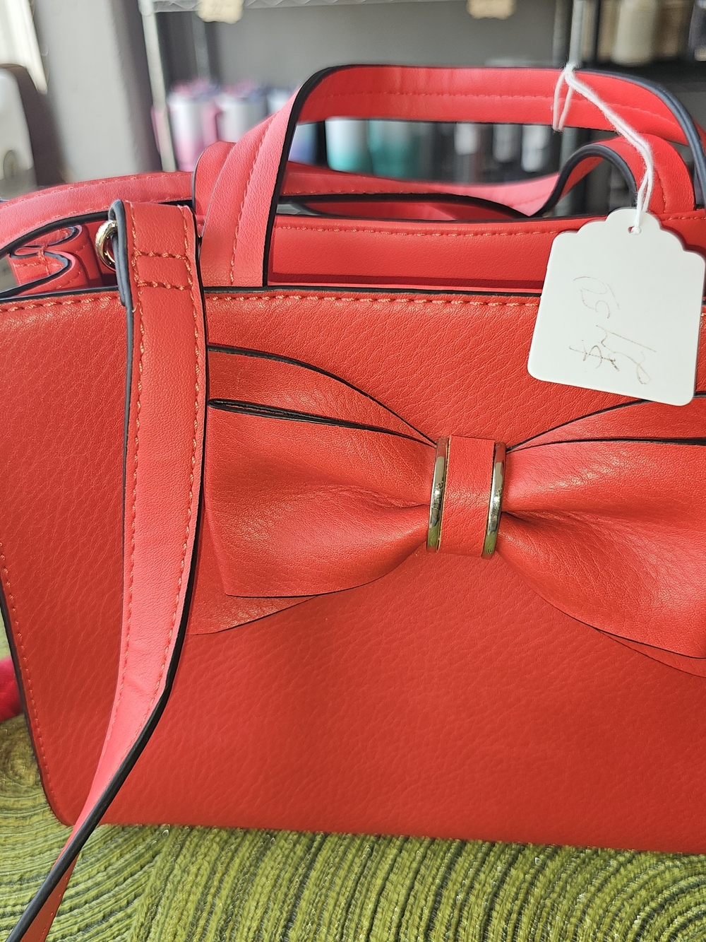 Red Bow Accent Womens Handbag
